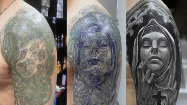 Shoulder Tattoo Cover Up Before & After Example