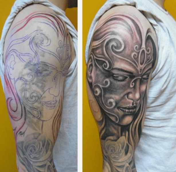 Shoulder Tattoo Cover Up Before & After
