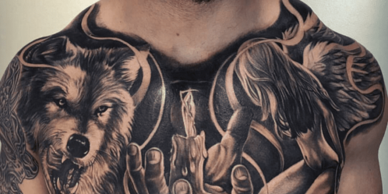 large chest coverup tattoo